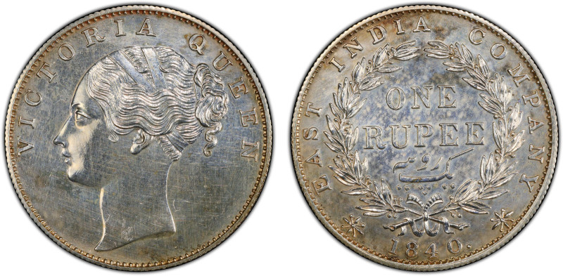 BRITISH INDIA: Victoria, Queen, 1837-1876, AR rupee, 1840(b), KM-457.2, S&W-2.22...