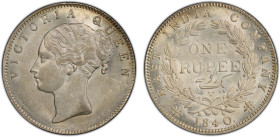 BRITISH INDIA: Victoria, Queen, 1837-1876, AR rupee, 1840(b), KM-457.9, S&W-2.21, East India Company issue, continuous legend, dot after date, an attr...