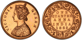 BRITISH INDIA: Victoria, Queen, 1837-1876, AE ¼ anna, 1862(c), KM-467, S&W-4.162, Bombay Mint later proof restrike, a wonderful example! PCGS graded P...