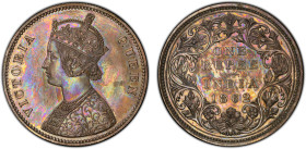 BRITISH INDIA: Victoria, Queen, 1837-1876, AR rupee, 1862(c), KM-473, S&W-4.52A, Bombay Mint later proof restrike, an attractive example, PCGS graded ...