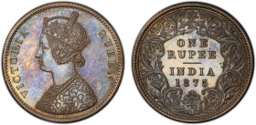 BRITISH INDIA: Victoria, Queen, 1837-1876, AR rupee, 1875(c), KM-473.2, S&W-5.14, Prid-113, Bombay Mint later proof restrike, an attractive example, P...