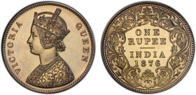 BRITISH INDIA: Victoria, Queen, 1837-1876, AR rupee, 1876-C, KM-473, S&W-5.19a, muled dies, Bombay Mint proof restrike, PCGS graded Proof 62, ex Arvin...