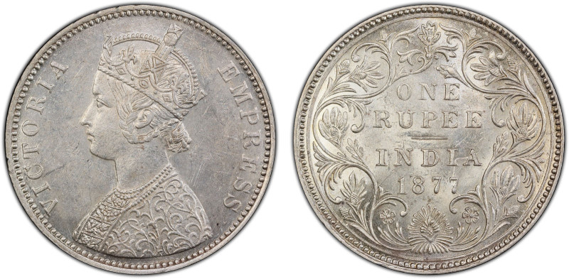 BRITISH INDIA: Victoria, Empress, 1876-1901, AR rupee, 1877(b), KM-492, S&W-6.32...