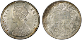 BRITISH INDIA: Victoria, Empress, 1876-1901, AR rupee, 1877(c), KM-492, S&W-6.29, Prid-115, an attractive mint state example, PCGS graded MS61.

Est...
