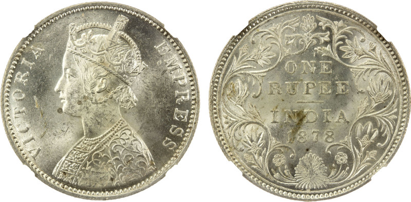 BRITISH INDIA: Victoria, Empress, 1876-1901, AR rupee, 1878(b), KM-492, S&W-6.40...