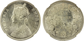 BRITISH INDIA: Victoria, Empress, 1876-1901, AR rupee, 1879(b), KM-492, S&W-6.49, type A3/3, with bead, attractive mint state example! NGC graded MS63...