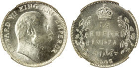 BRITISH INDIA: Edward VII, 1901-1910, AR ¼ rupee, 1905(c), KM-506, S&W-7.82, lowest mintage of this type, NGC graded MS65.

Estimate: USD 400 - 500