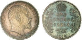 BRITISH INDIA: Edward VII, 1901-1910, AR rupee, 1910(c), KM-508, original proof of type S&W-7.53, without the beveled edges that characterize the rest...