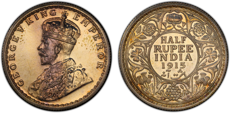 BRITISH INDIA: George V, 1910-1936, AR ½ rupee, 1915(c), KM-522, S&W-8.76, Bomba...
