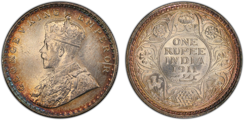 BRITISH INDIA: George V, 1910-1936, AR rupee, 1911(c), KM-523, S&W-8.11, so-call...