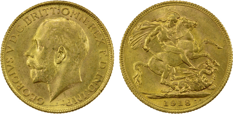 BRITISH INDIA: George V, 1910-1936, AV sovereign, 1918-I, KM-A525, S-3998, UNC. ...