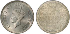 BRITISH INDIA: George VI, 1936-1947, AR rupee, 1938(b), KM-555, S&W-9.9, without dot type, a lovely mint state example! PCGS graded MS63.

Estimate:...