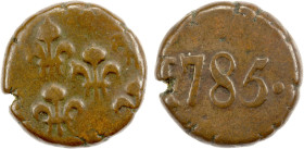 FRENCH INDIA: MAHÉ: AE biche (6.27g), 1785, KM-65, Lec-59, 5 fleur-de-lis // date; full date with a pellet after the date, bold VF, RR, ex Charles W. ...