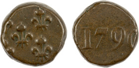FRENCH INDIA: MAHÉ: AE biche (6.65g), 1790, KM-65, Lec-61, 5 fleur-de-lis // date; full date, last year of the copper biche, EF, RR, ex Charles W. Lue...