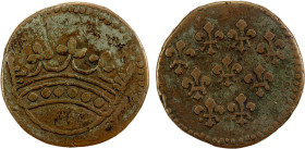 FRENCH INDIA: PONDICHÉRY: AE ½ fanon (sol) (4.56g), ND (1721-1723), KM-36, Lec-1, crown // 9 fleurs-de-lis; struck at Pondicherry for use on the Iles ...