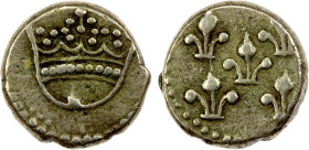 FRENCH INDIA: PONDICHÉRY: AR fanon (1.61g), ND, KM-43, Lec-24, crown // 5 fleurs-de-lis; struck during the reign of Louis XV (1715-1774), VF-EF, R, ex...