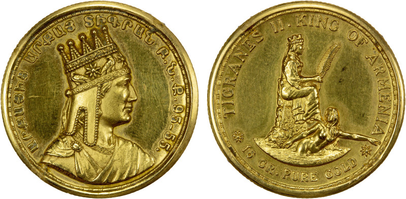 ARMENIA: AV medal (17.76g), ND, 27mm gold medal by Z. Keledjian, bust of Tigrane...