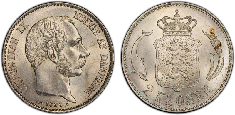 DENMARK: Christian IX, 1863-1906, AR 2 kroner, 1899, Ra-798, a wonderful mint st...