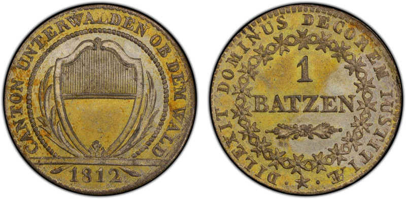 UNTERWALDEN: Canton, BI batzen, 1812, KM-52, a scarce type from one of the origi...