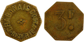 ALGERIA: AE 3 francs token (2.96g), ND (ca. 1900?), 21mm bronze octagonal brothel token for the Chabanais in Bizerte, central elongated rosette with "...