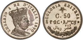 ERITREA: Umberto I, 1889-1900, AR 50 centesimi / 1/10 rial, 1890-M, KM-1, minor spots and scratches, still quite attractive and rare in proof quality,...