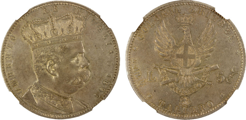ERITREA: Umberto I, 1889-1900, AR 5 lire / tallero, 1896, KM-4, two-year type, v...