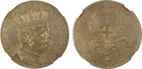ERITREA: Umberto I, 1889-1900, AR 5 lire / tallero, 1896, KM-4, two-year type, very faint hairlines, attractive golden toning, NGC graded AU details. ...