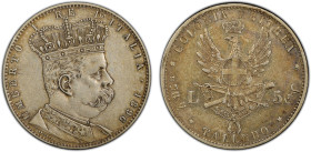 ERITREA: Umberto I, 1889-1900, AR 5 lire / tallero, 1896, KM-4, scarce two-year type, PCGS graded AU50, S. The tallero (= thaler) or rial was the curr...