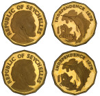 SEYCHELLES: Republic, 2-coin set, 1976, including both the proof quality 10 cents on thick planchet (6.12g) PCGS PF-66 DCAM and pattern on thin planch...