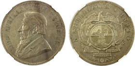 SOUTH AFRICA: Zuid-Afrikaansche Republiek, AR 5 shillings, 1892, KM-8.2, variety with double shaft on wagon tongue, mintage of only 4,327 pieces, NGC ...