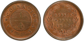 ARGENTINA: Buenos Aires, AE ¼ real, 1827, KM-2, National Bank issue, a lovely mint state example with partial red mint luster! PCGS graded MS63 BN.
...