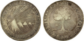 CENTRAL AMERICAN REPUBLIC: AR 8 reales, 1846/2-NG, KM-4, assayer AE, used only briefly in 1846, recut over MA, VF-EF, ex Almer H. Orr III Collection....
