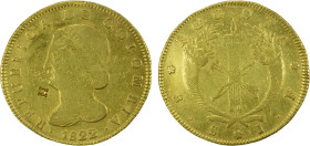 COLOMBIA: Republic, AV 8 escudos, 1822, KM-82.1, assayer JF, Bogota Mint with unknown counterstamp H, ex Almer H. Orr III Collection.

Estimate: USD...