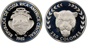 COSTA RICA: Republic, AR 250 colones, 1982, KM-212, Conservation Series - Jaguar head facing, mintage of 1109 pieces, struck at the Franklin Mint with...