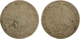 CUBA: AR 2 reales, ND (1872-77), KM-R1, long thin key countermark on 1859-Zs MO Mexico/Republic 2 reales, VF on Good host. Generally found on Mexican ...