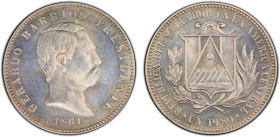 EL SALVADOR: Republic, AR peso, "1861" (1971 restrike), KM-X5c, bust of President Gerardo Barrios // coat of arms; 1971 restrike of the 1861 pattern, ...