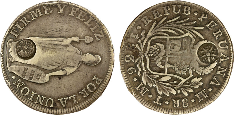 GUATEMALA: Republic, AR 8 reales, 1841, KM-118.2, countermarked on Peru/Republic...