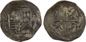 MEXICO: Felipe II, 1556-1598, AR 4 reales (13.53g), DM-Mo, KM-36, AC-508, assayer F, cob issue, value "IIII" to right, full cross and nearly full shie...