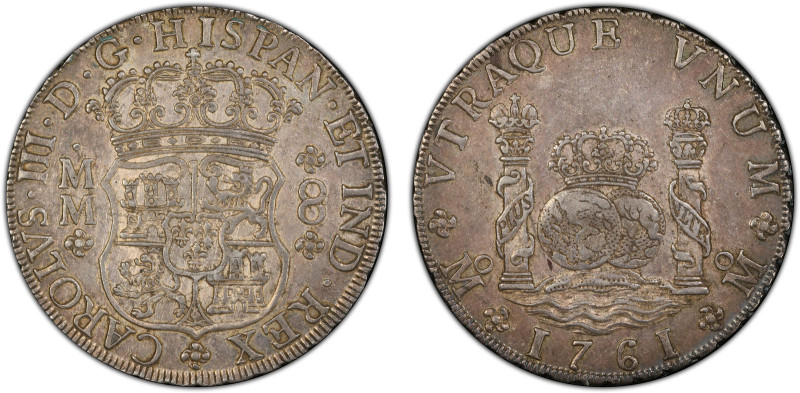 MEXICO: Carlos III, 1759-1788, AR 8 reales, 1761-Mo, KM-105, Cal-1075, "Pillar d...