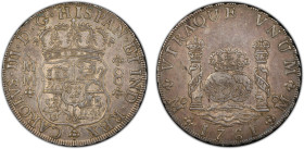 MEXICO: Carlos III, 1759-1788, AR 8 reales, 1761-Mo, KM-105, Cal-1075, "Pillar dollar" or "columnario" type, variety with cross between H snd I of HIS...
