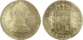 MEXICO: Carlos IV, 1788-1808, AR 8 reales, 1790-Mo, KM-107, assayer FM, Charles IV transitional type (bust of Charles III, ordinal IV), some slight ha...