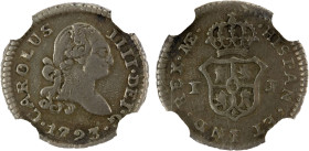 PERU: Carlos IV, 1788-1808, AR ¼ real, 1793-L, KM-99, AC-101, assayer IJ, key date, NGC graded EF45, RR.

Estimate: USD 600 - 800