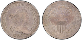 UNITED STATES: AR dollar, 1798, KM-32, Draped Bust type, large eagle variety, pointed 9, 4 lines, scratch, PCGS graded Fine details, ex Bob "Swamperbo...
