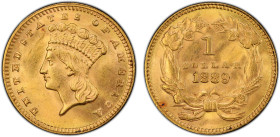 UNITED STATES: AV dollar, 1889, KM-86, Indian Princess - Large Head type, a wonderful mint state example of this popular gold type! PCGS graded MS64+....