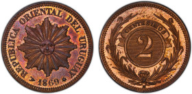 URUGUAY: Republic, AE 2 centesimos, 1869-H, KM-PnA9, a wonderful quality specimen! PCGS graded Specimen 64 RB.

Estimate: USD 125 - 175