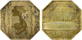 FRENCH INDOCHINA: AE medal (54.54g), 1941, Ruedas-64 (Extreme-Orient), 50mm octagonal gilt bronze medal for the Foire Exposition de Hanoi by René Merc...