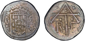 PORTUGUESE MALACCA: Filipe III, 1621-1640, AR tanga (2.52g), ND, Gomes-F3.08-01, SS-Sim F3.18, crowned arms flanked by letters MA // TA monogram flank...