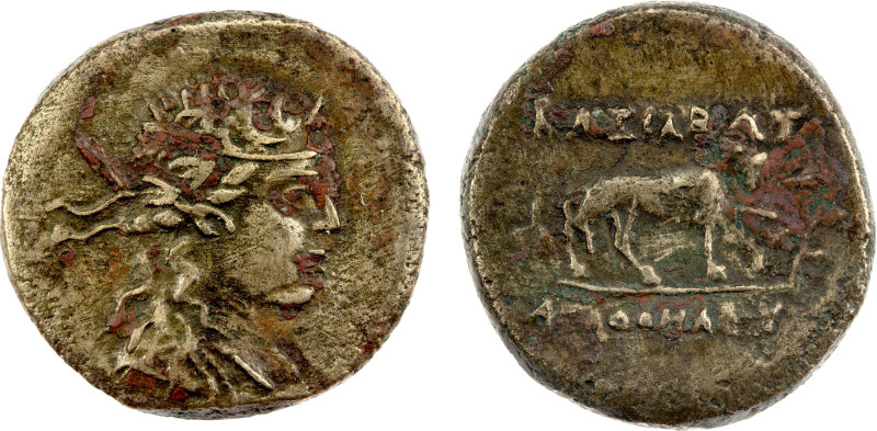 BACTRIA: Agathocles, ca. 190-180 BC, AE chalkon (4.14g), Bop-6B-var, wreathed bu...