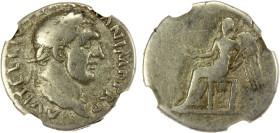 ROMAN EMPIRE: Vitellius, 69 AD, AR denarius (3.15g), Rome, RIC-88, laureate head right, A VITELLIVS GERMAN IMP TR P // Victory seated left, holding pa...