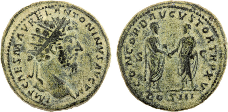 ROMAN EMPIRE: Marcus Aurelius, 161-180 AD, AE dupondius (12.85g), Rome, 161 AD, ...